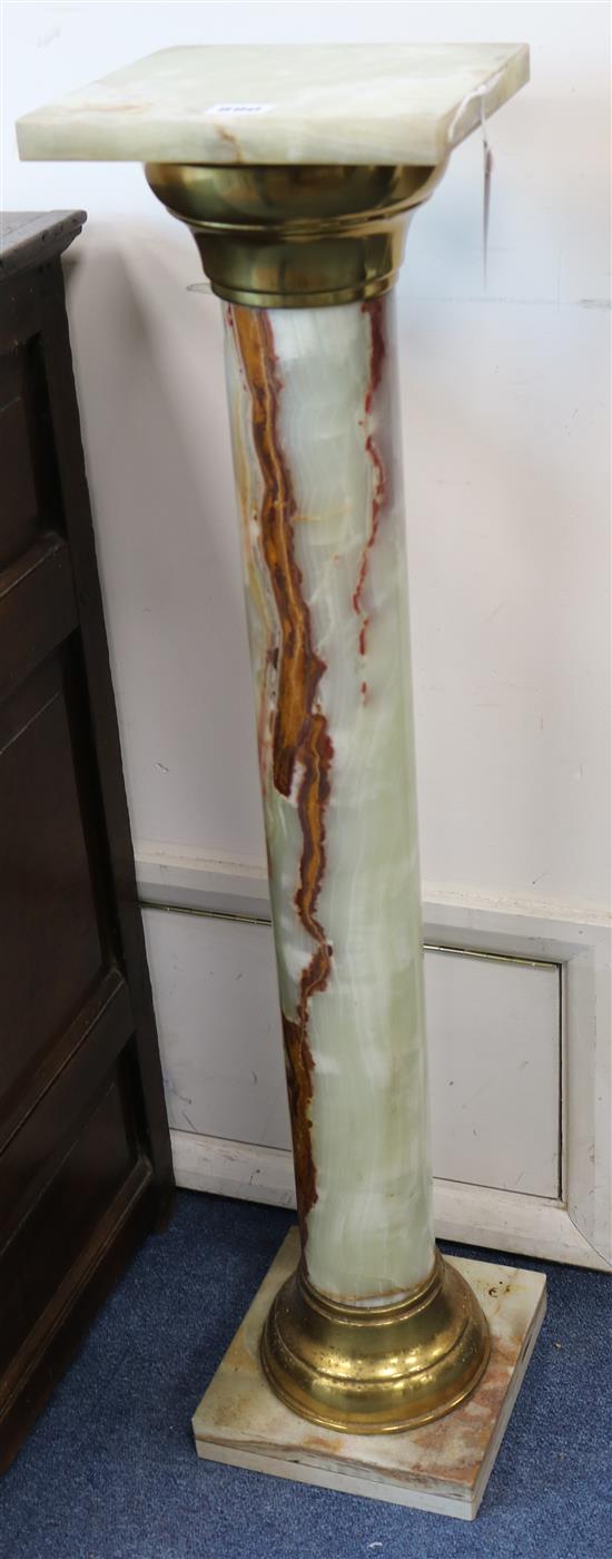 A brass mounted green onyx column W.22cm